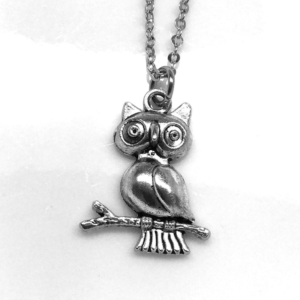 Miniature Owl on a branch Charm Necklace